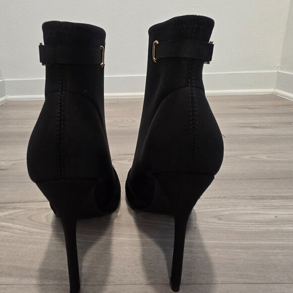Black Open-Toe Boot Heels – Size 8 – Like New – Gold Front Zipper - Picture 3 of 6